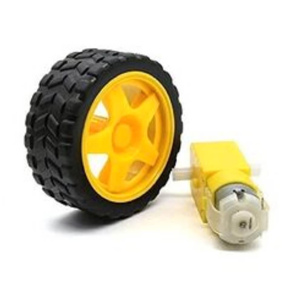 Dual Shaft Bo Motor 150 rpm With Wheel Yellow