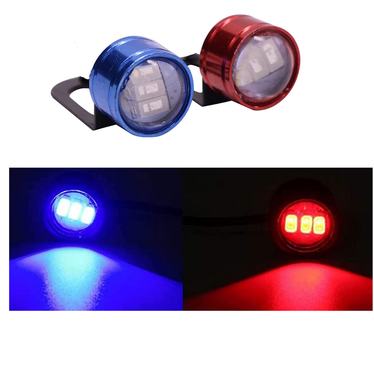 12V DC Waterproof Motorcycle  LED Flash Warning Brake Light Lamp  (1 Pair, Red and Blue)